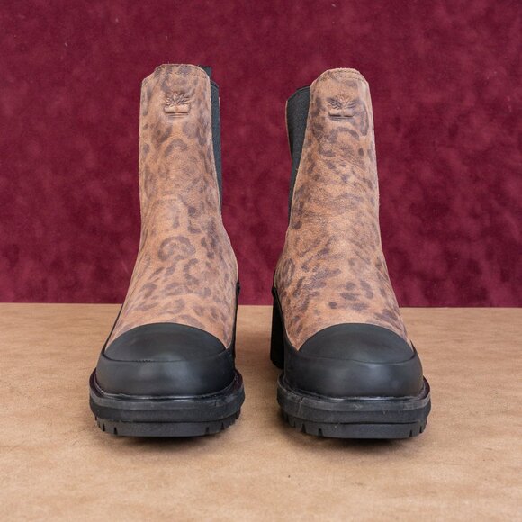 Timberland Women Kori Leopard Print Leather Block Heel Ankle Chelsea Boots sz 8 - Picture 4 of 8